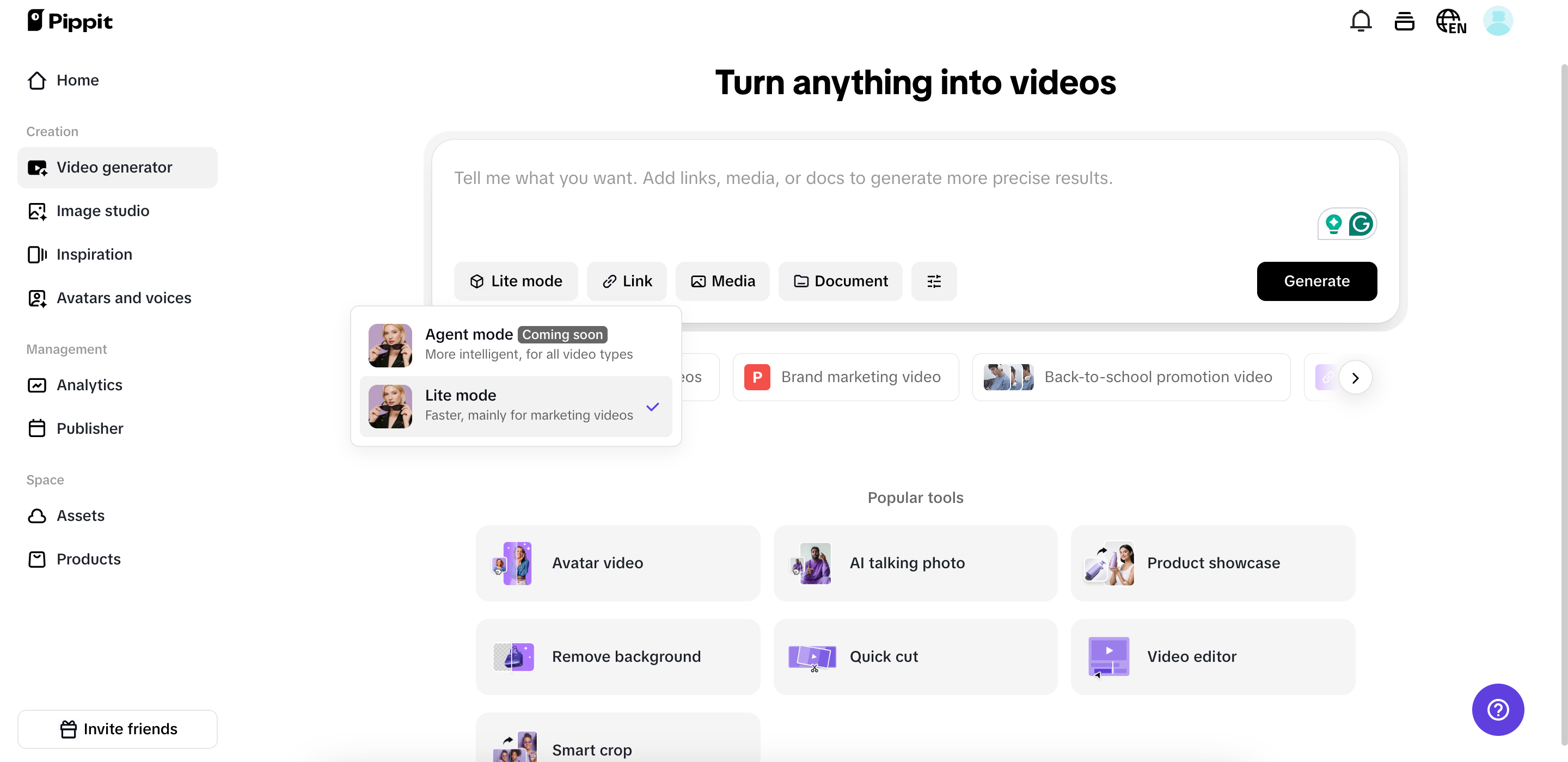 Comece com sua mensagem direta, links e mídias