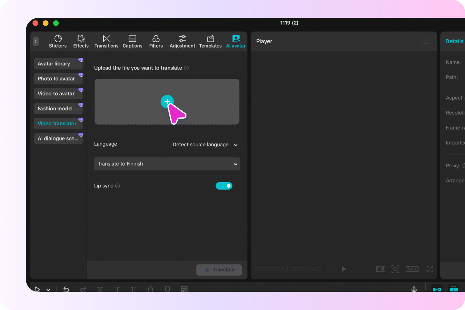  Accessing the video translator tool in CapCut