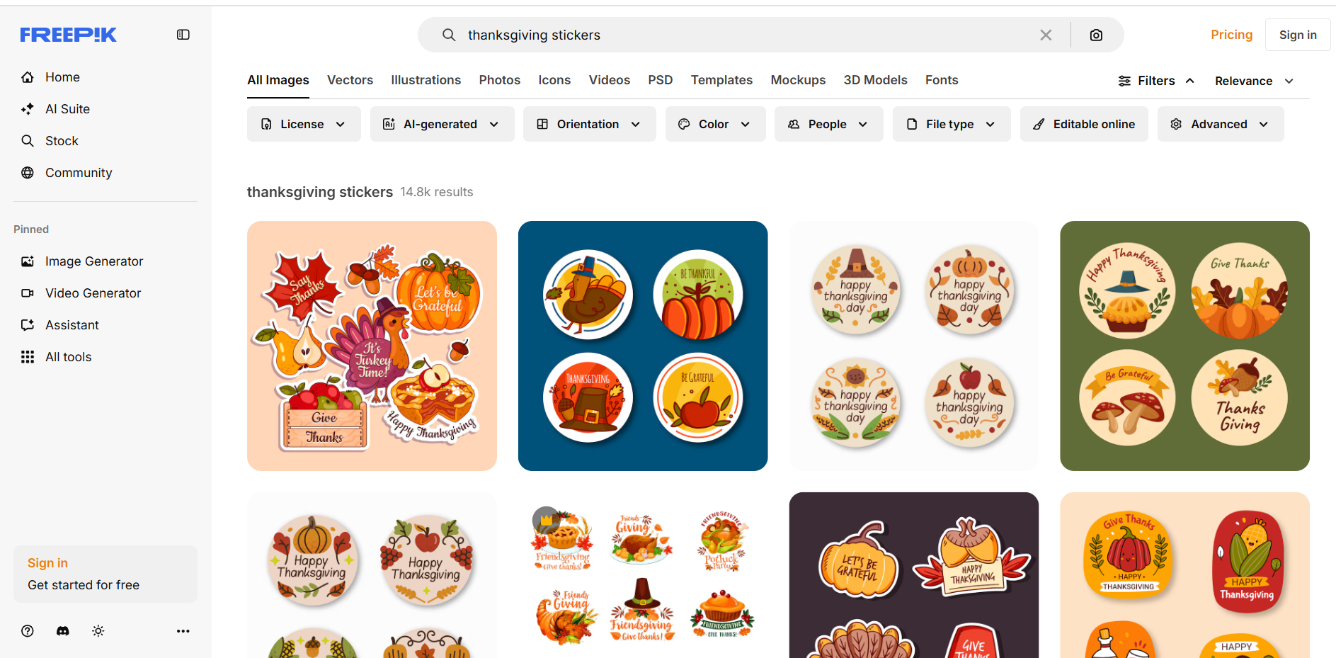 Freepik – an online platform to explore Thanksgiving sticker designs.