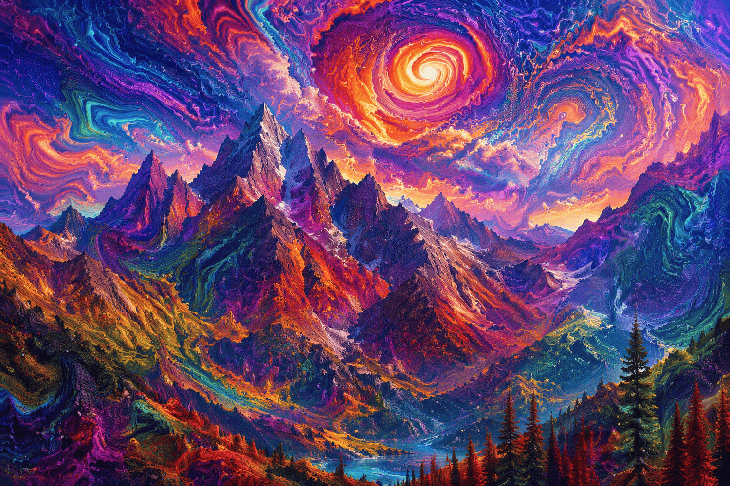 Psychedelic mountain landscape