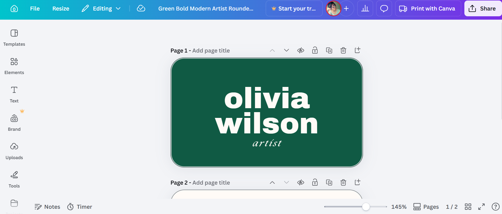 Round-corner business cards with Canva