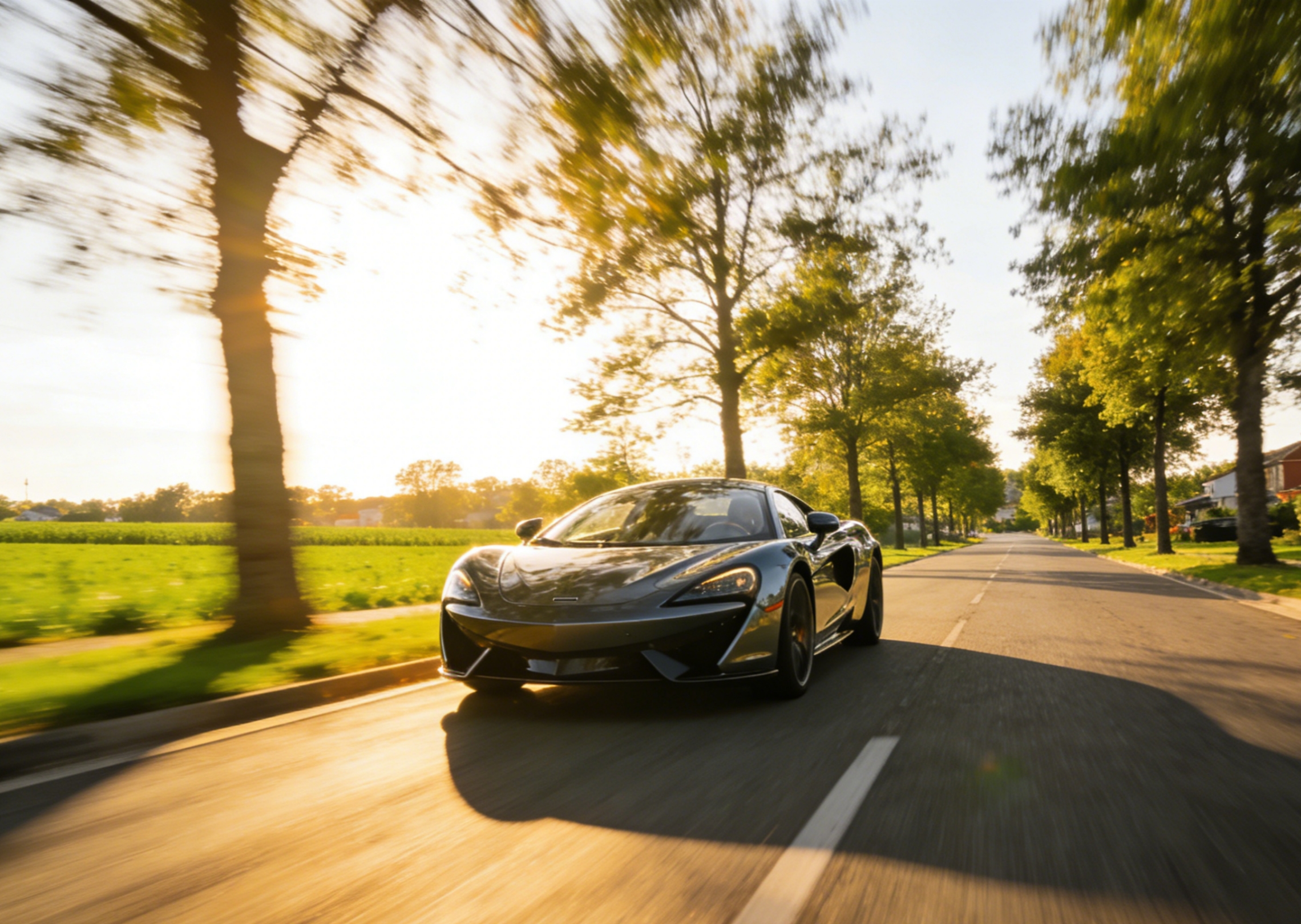 Animate a car speeding along a country road