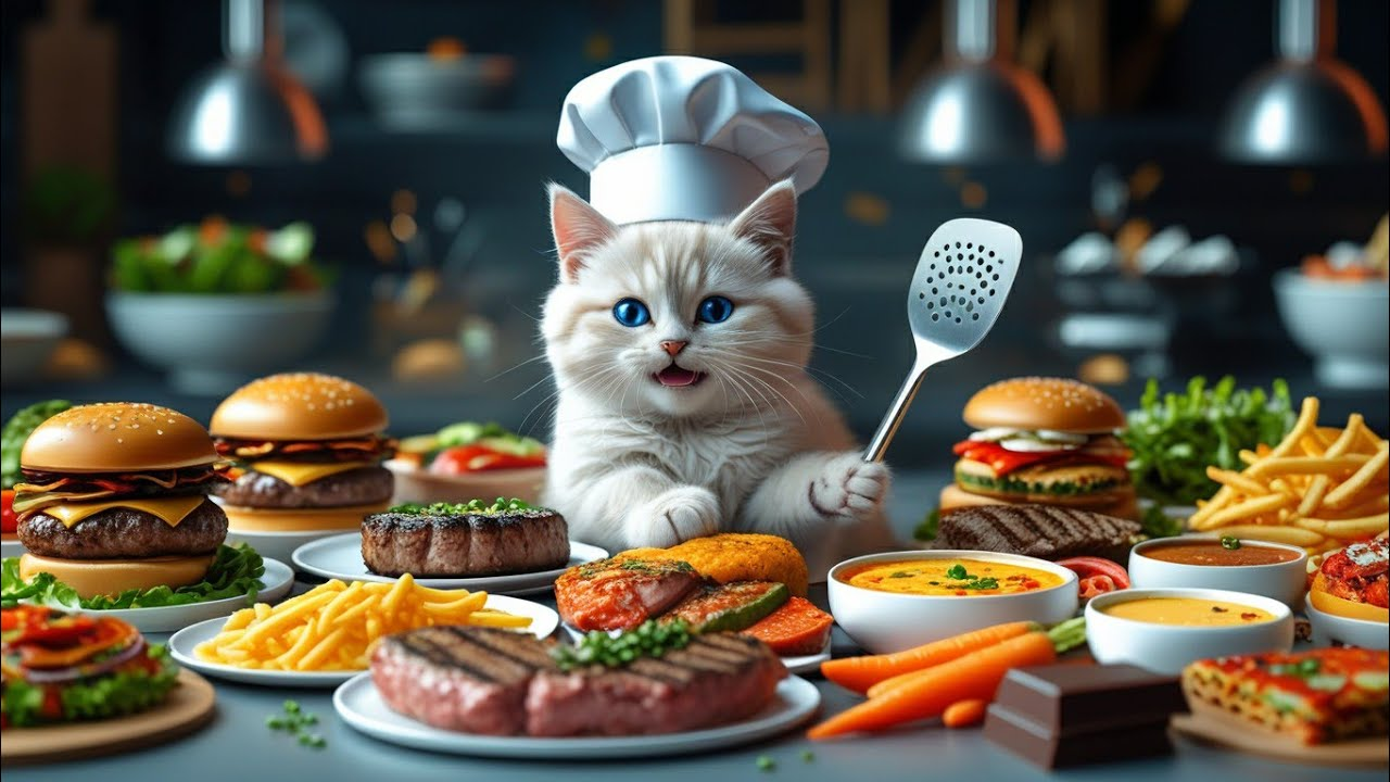 AI cat cooking video