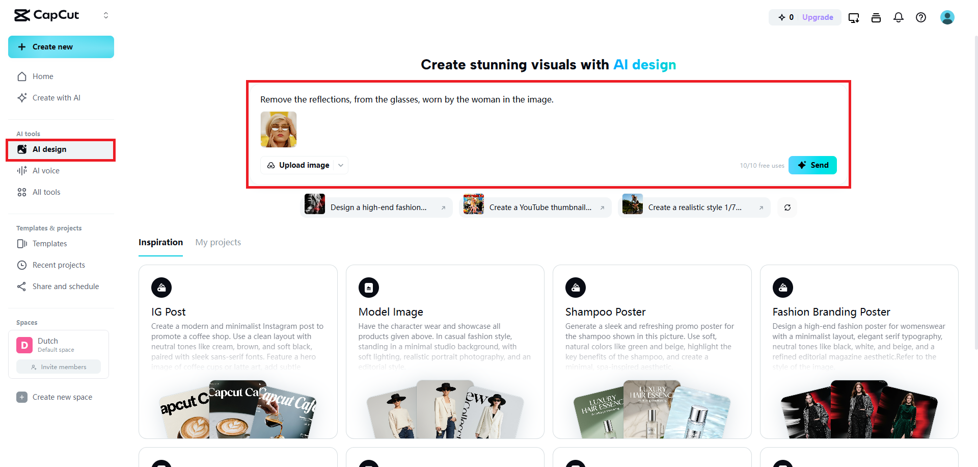 Upload your photo and enter prompt for reflection removal