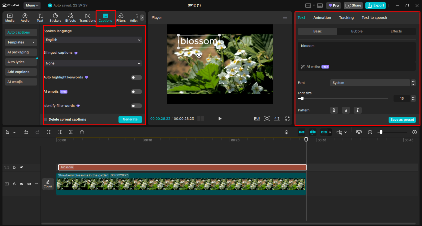 Pagdaragdag ng mga caption, font, at upscaling na video sa CapCut desktop video editor