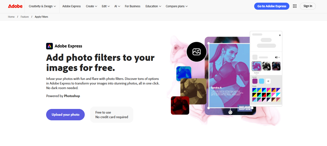 Adobe Express online photo editor filters