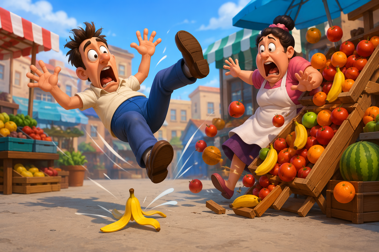 Dreamina Motu Patlu caught funny AI video prompt video prompt example 2: Street Chase Gag