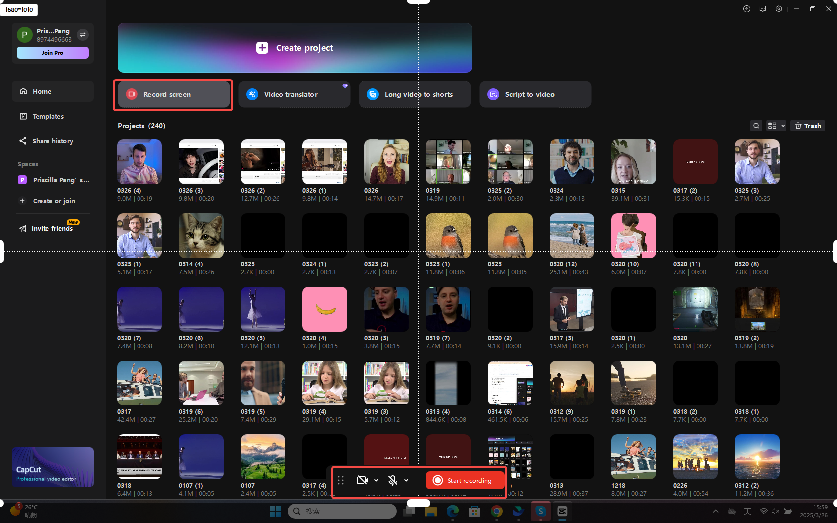 Record screen using CapCut