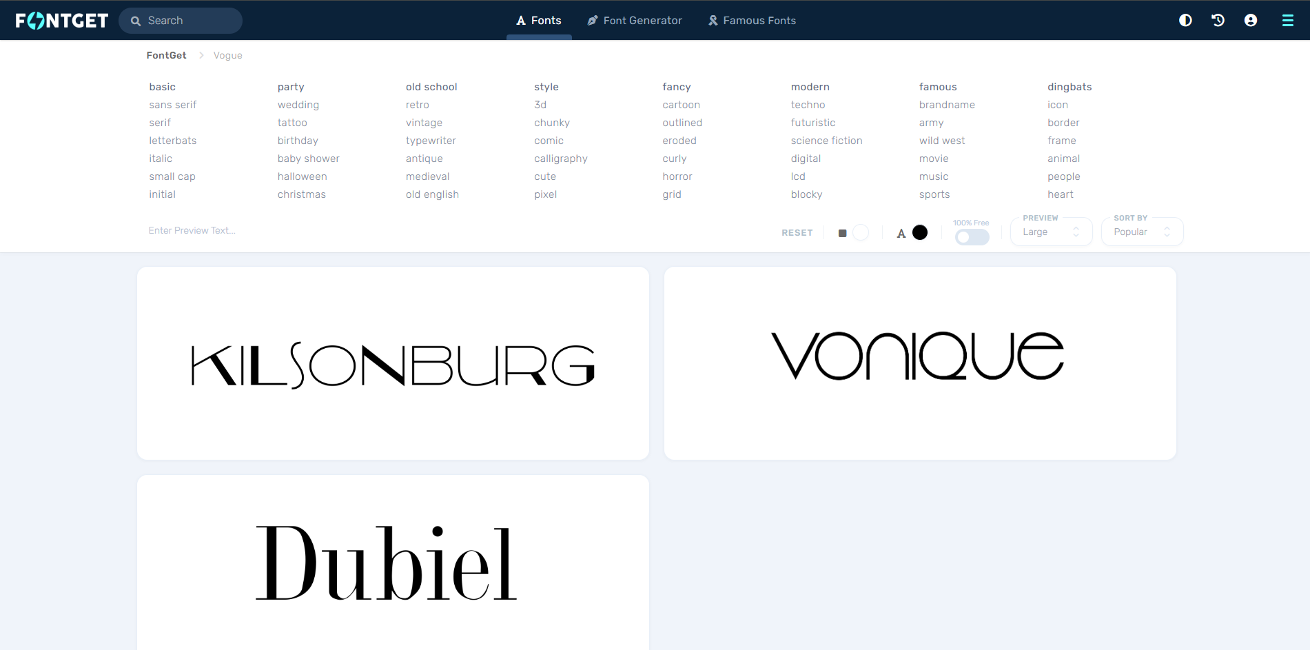 Interface of FontGet - the perfect tool to download Vogue fonts