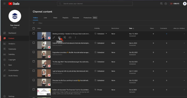 Visualizando as análises curtas do YouTube para um vídeo específico