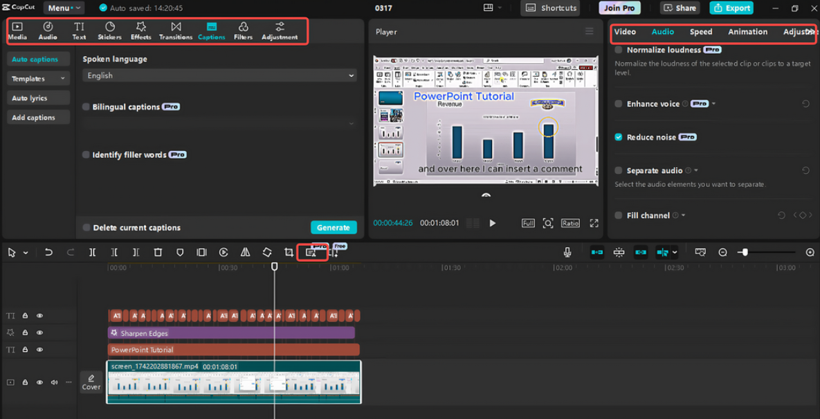 Úprava a vylepšení záznamu v CapCut