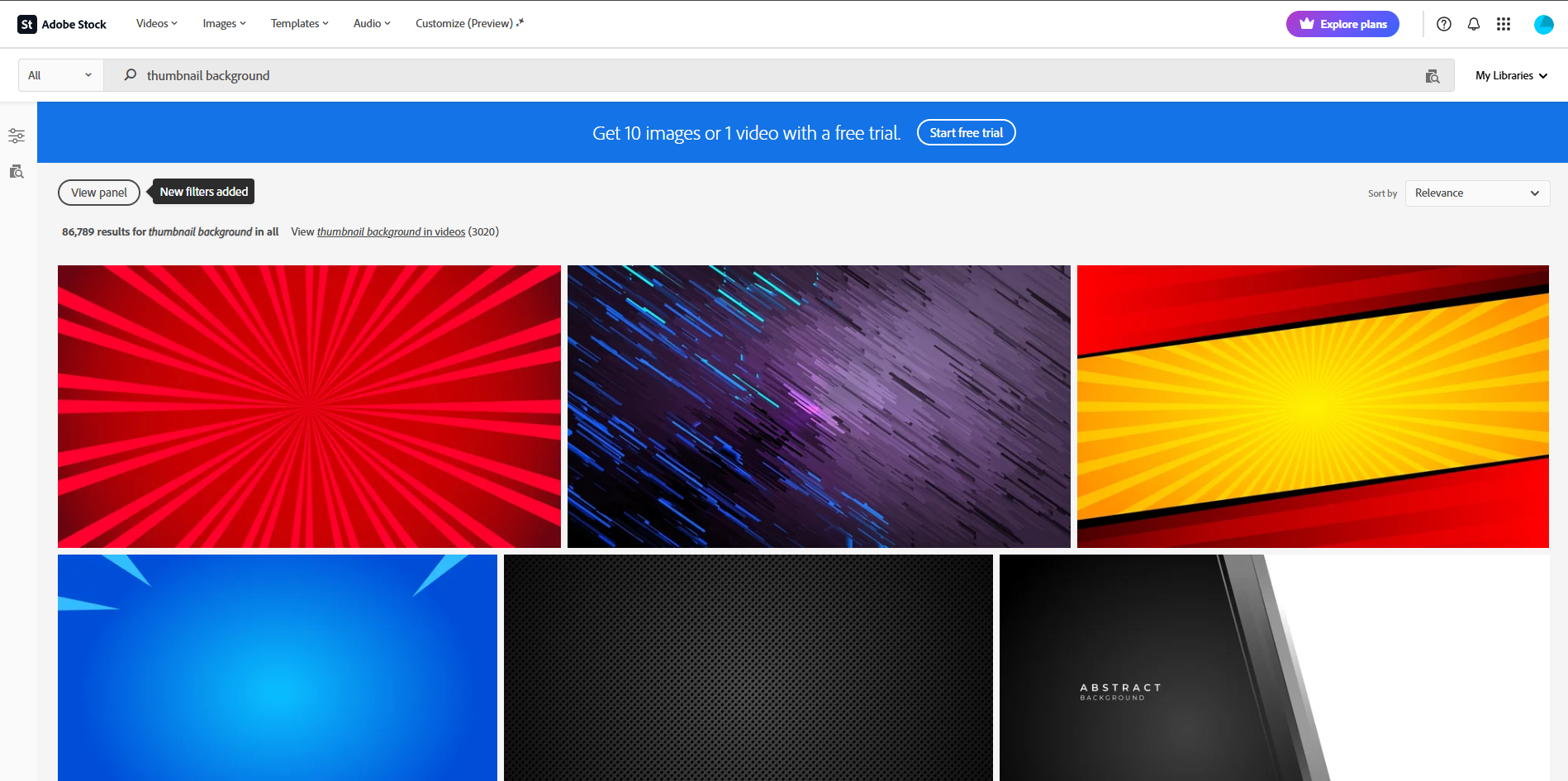 Interface of Adobe Stock - an efficient tool for designing thumbnail backgrounds