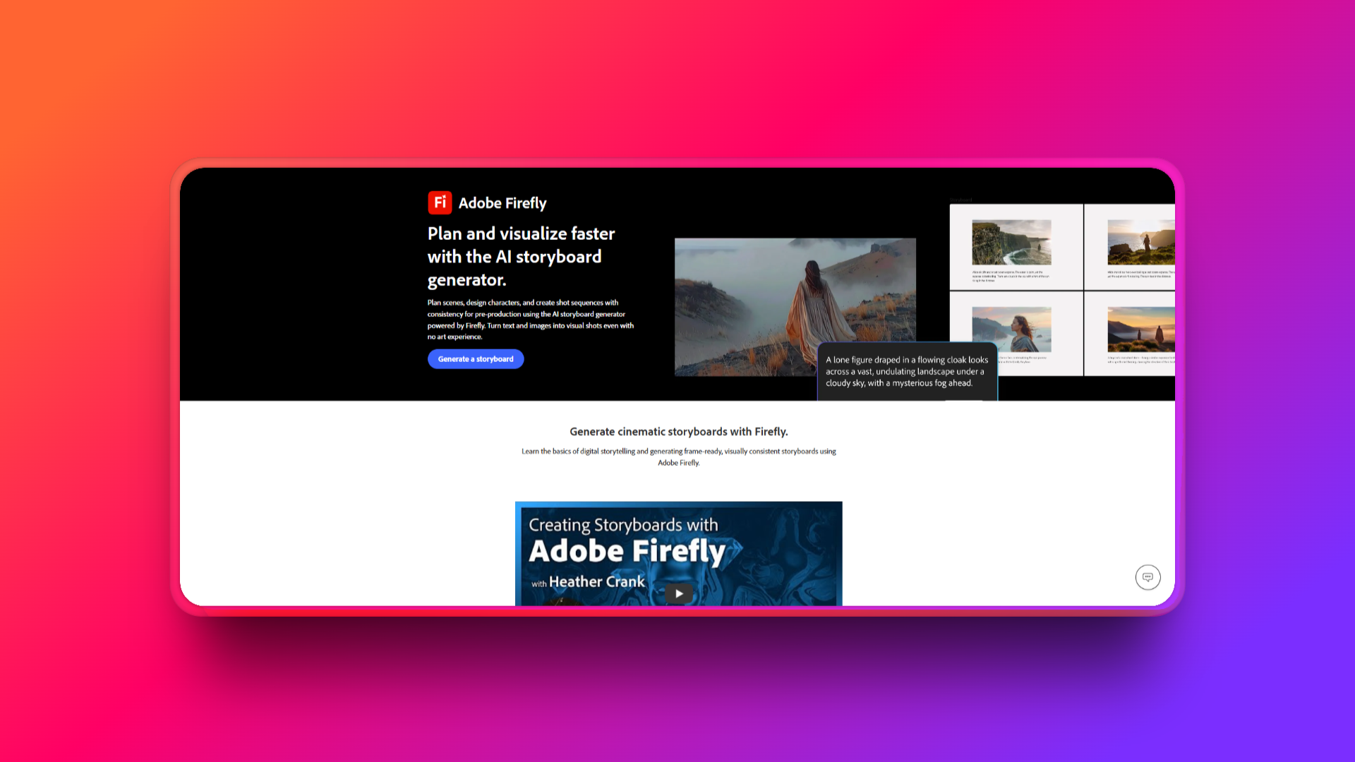 Создатель раскадровок Adobe Firefly