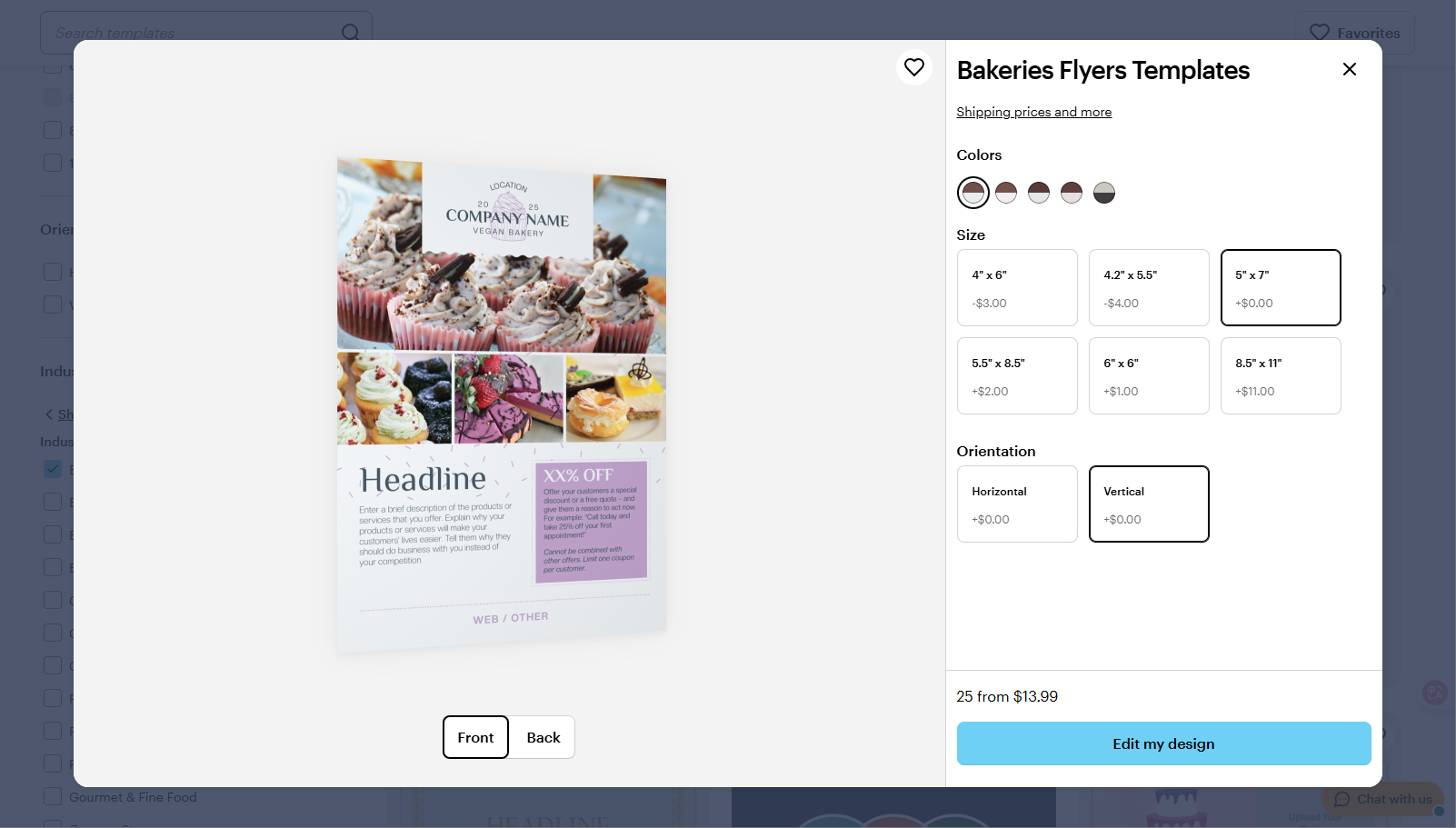 VistaPrint's interface