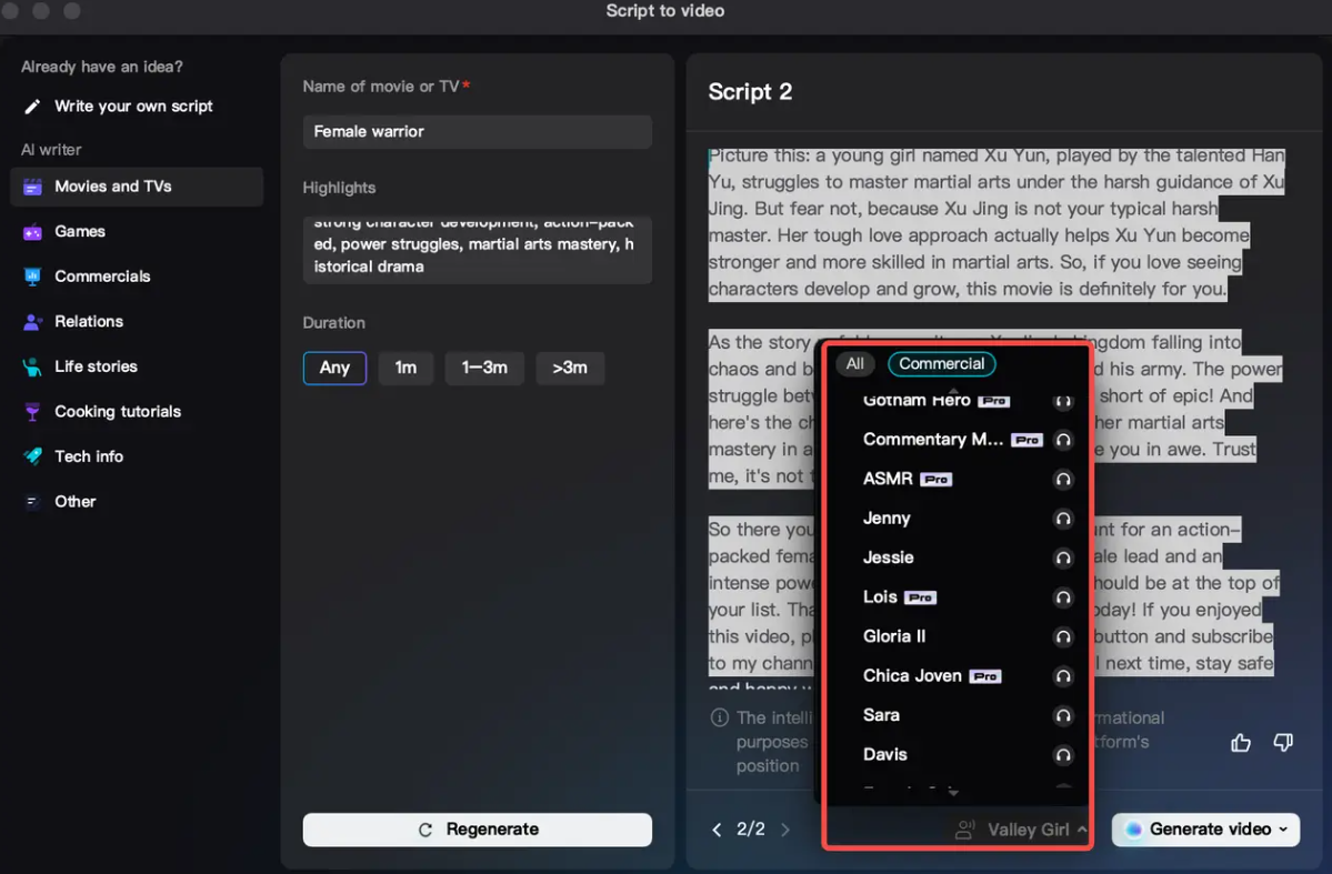 Generating video from script in CapCut PC — AI script to video generator