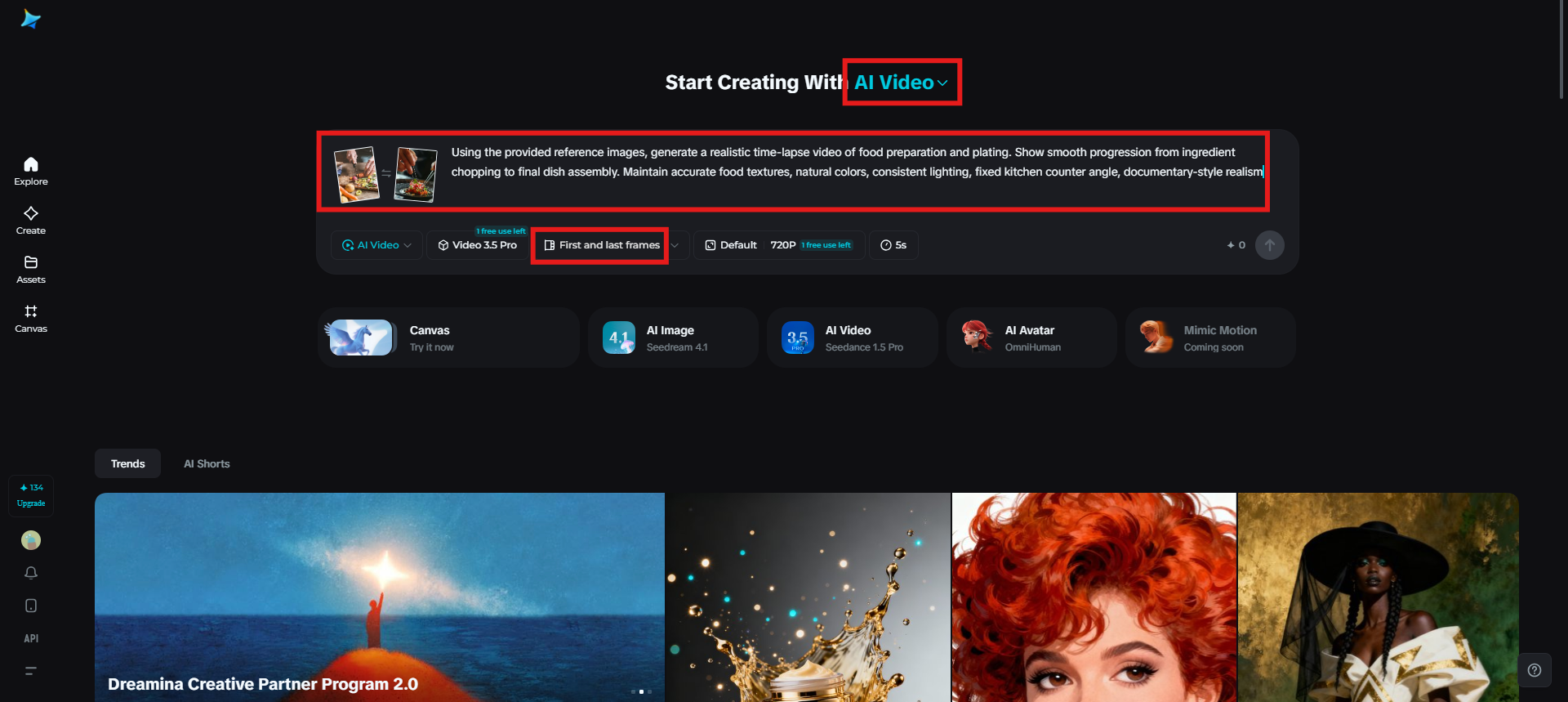 Envie imagens de referência e insira uma instrução