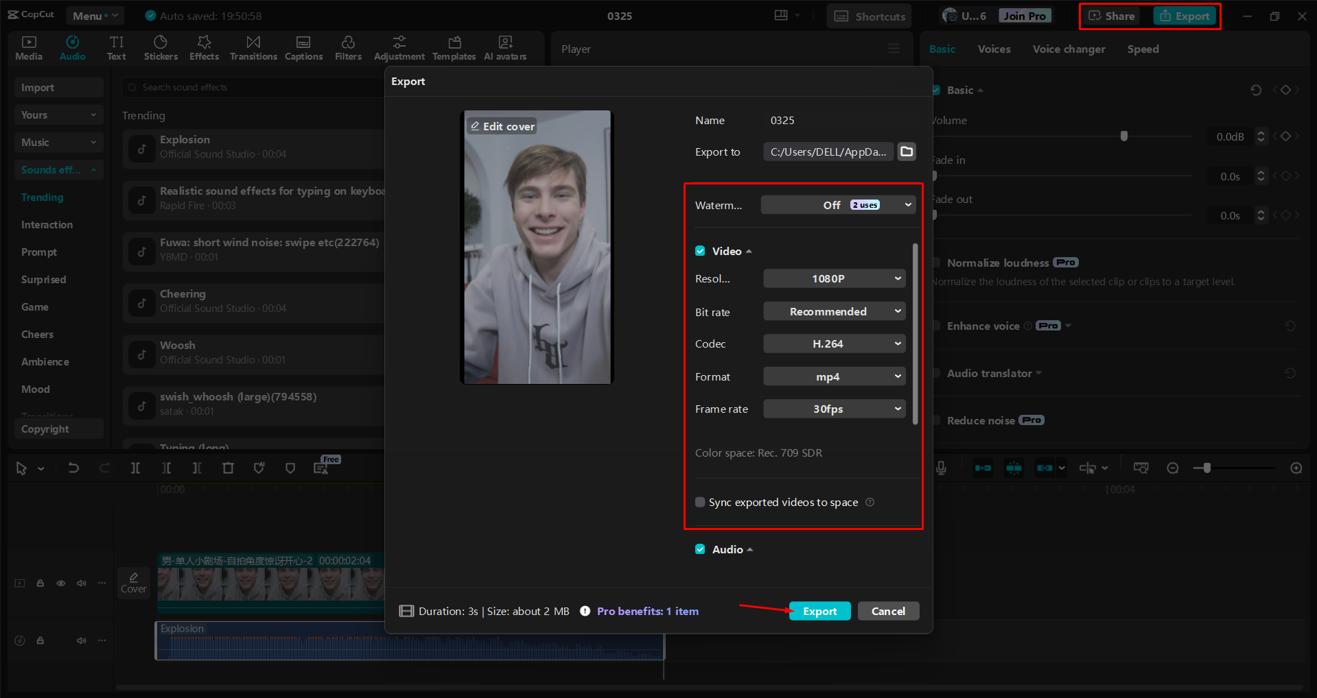 Exporting a video from the CapCut desktop video editor