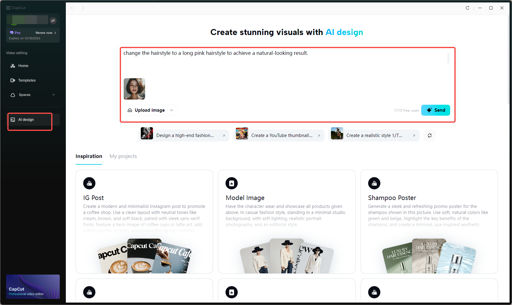 Upload your selfie and enter a text prompt to AI design