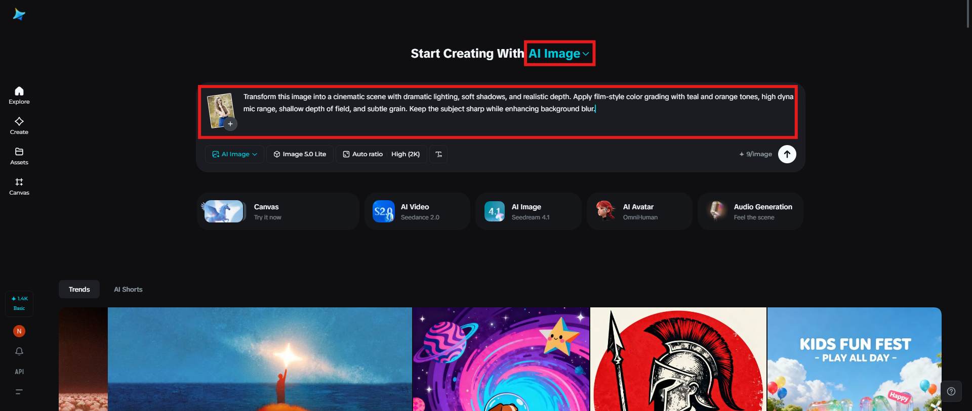 Upload a reference image and type a prompt