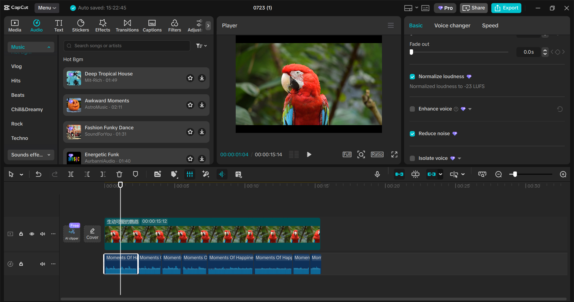 Interface of the CapCut desktop video editor - the best free audio clipper