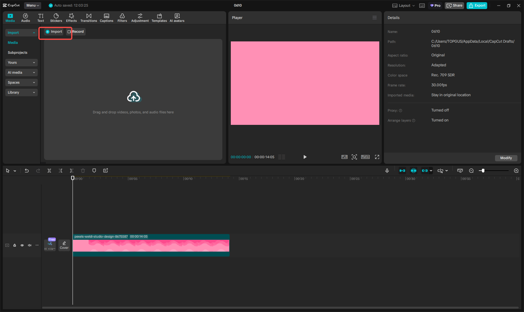 Import media file