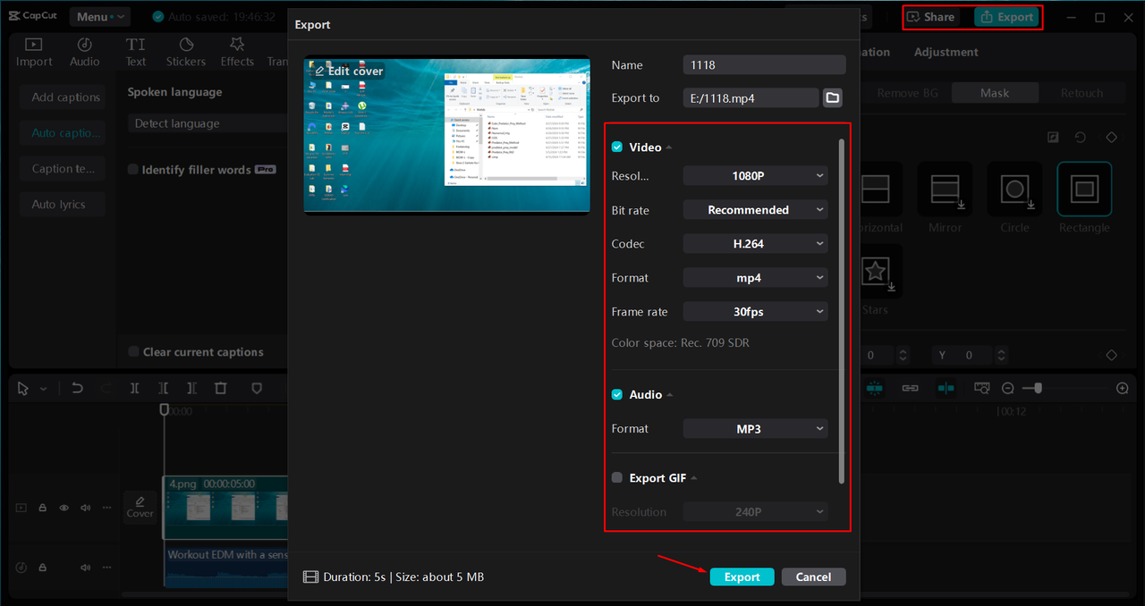 Exporting a video from the CapCut desktop video editor