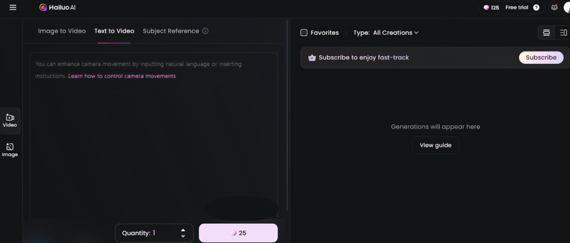 Choose the text-to-video mode in Hailuo AI