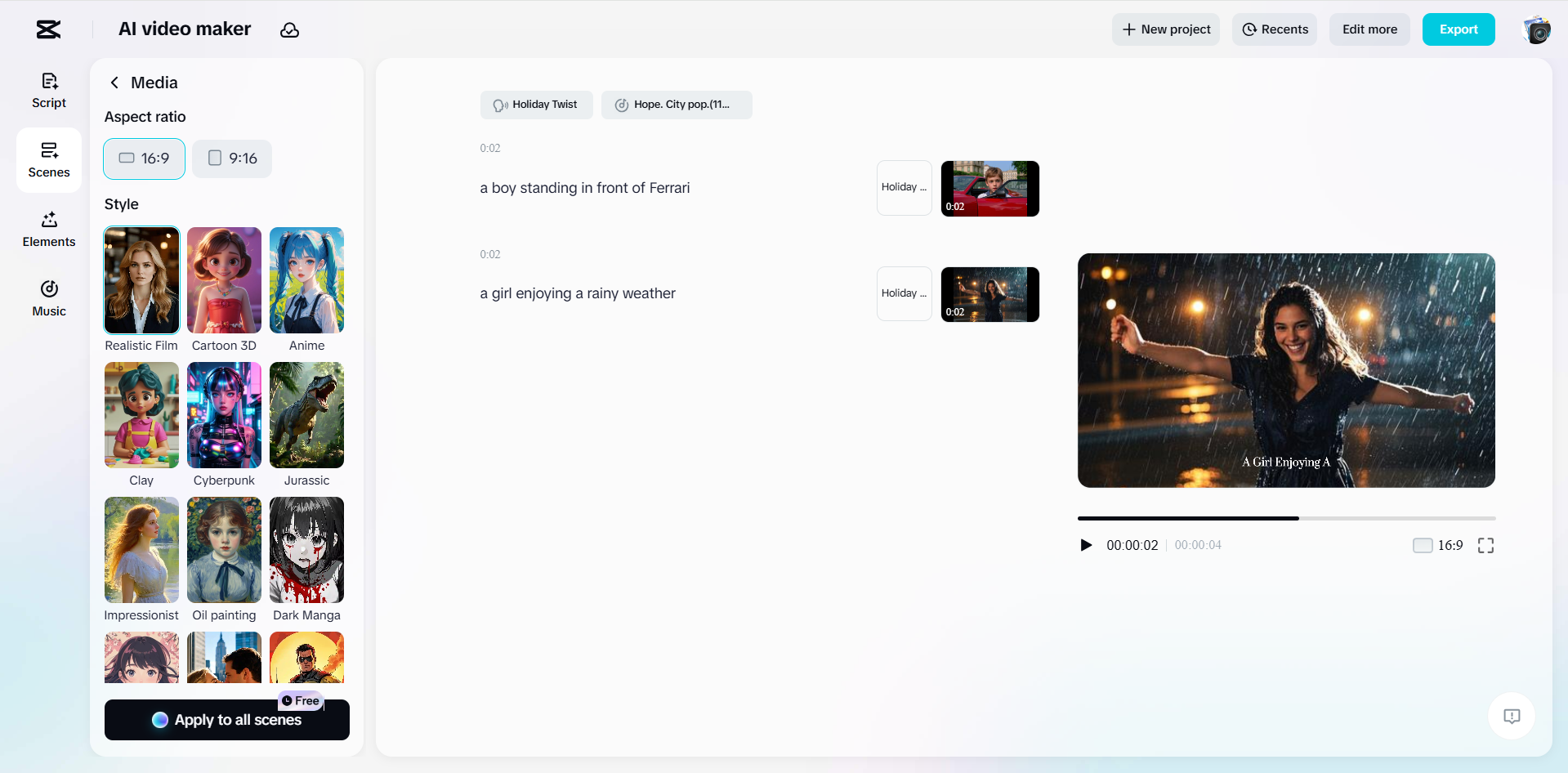 Interface of the CapCut desktop video editor - an easy way to generate videos with AI