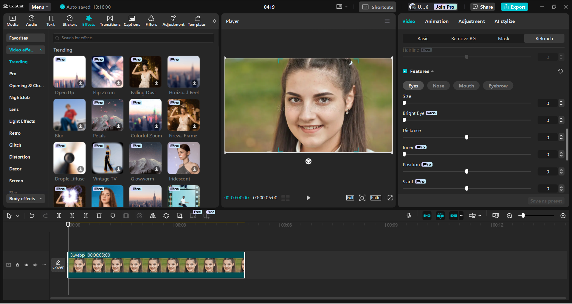 Interfaz del CapCut editor de video de escritorio: el mejor editor facial para videos