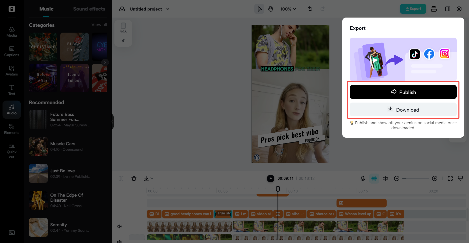 פרסם או הורד את הסרטון שיצרת
