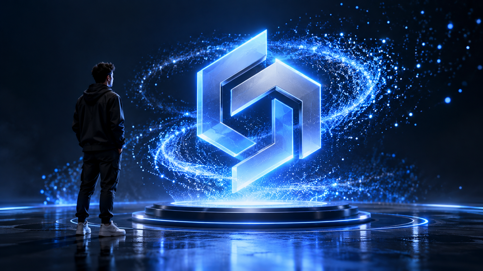 AI logo animation: An Original Geometric Monogram-like Symbol Emerging from Electric