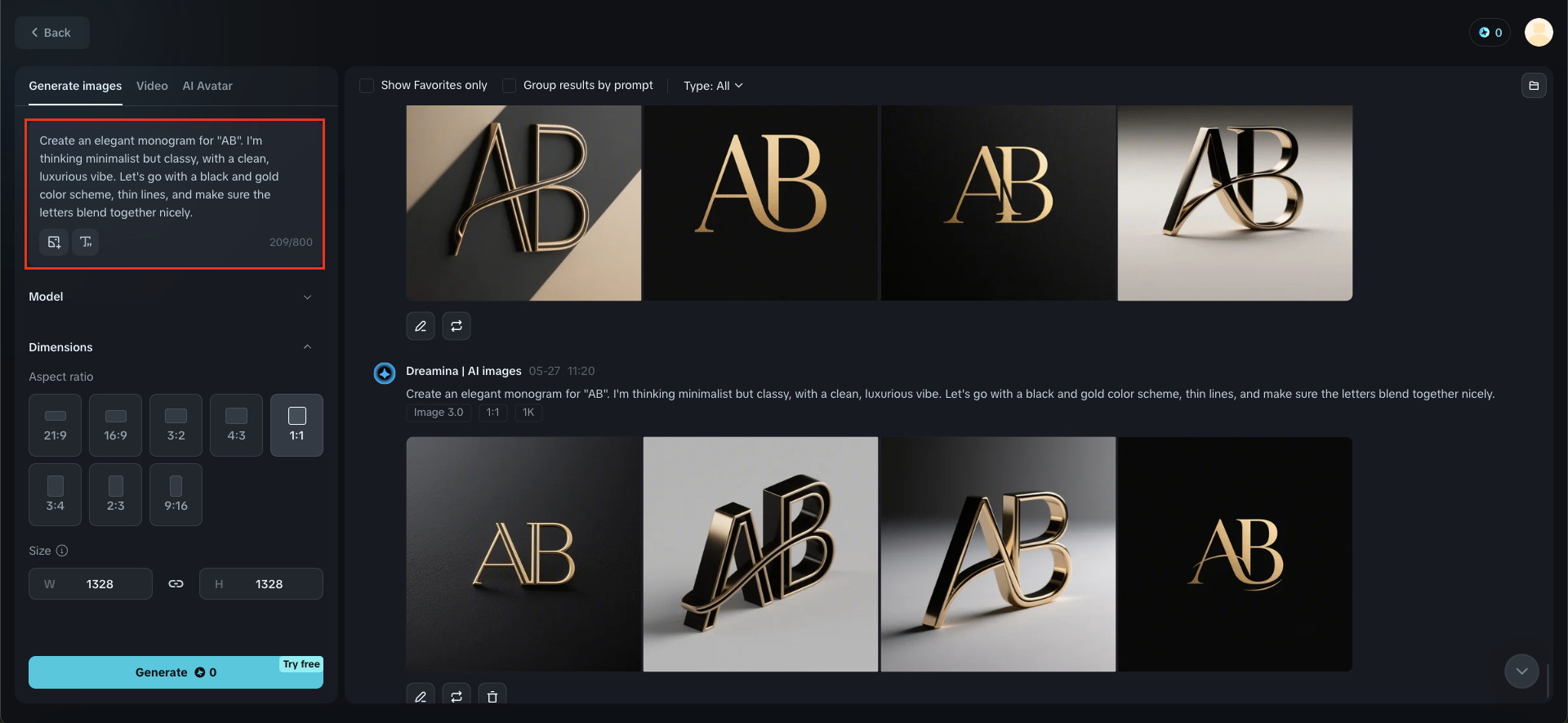 Write a prompt of a monogram logo with Dreamina