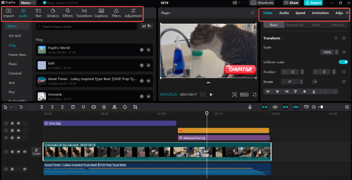 A YouTube-videó szerkesztése a CapCut-ban