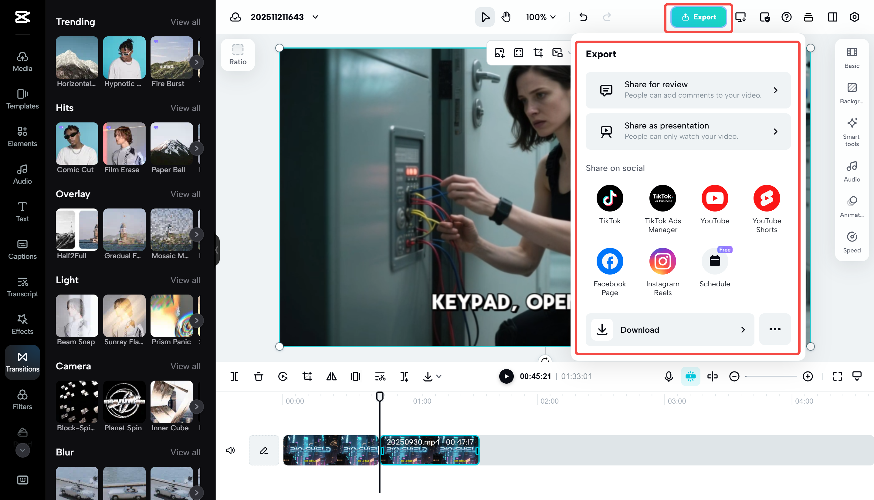Download the merged video using CapCut Web.