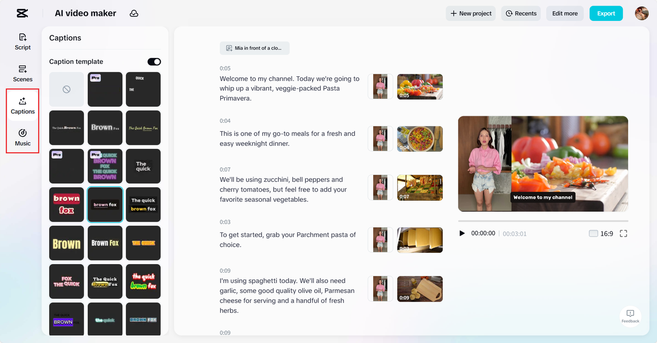 Apply caption style and add music