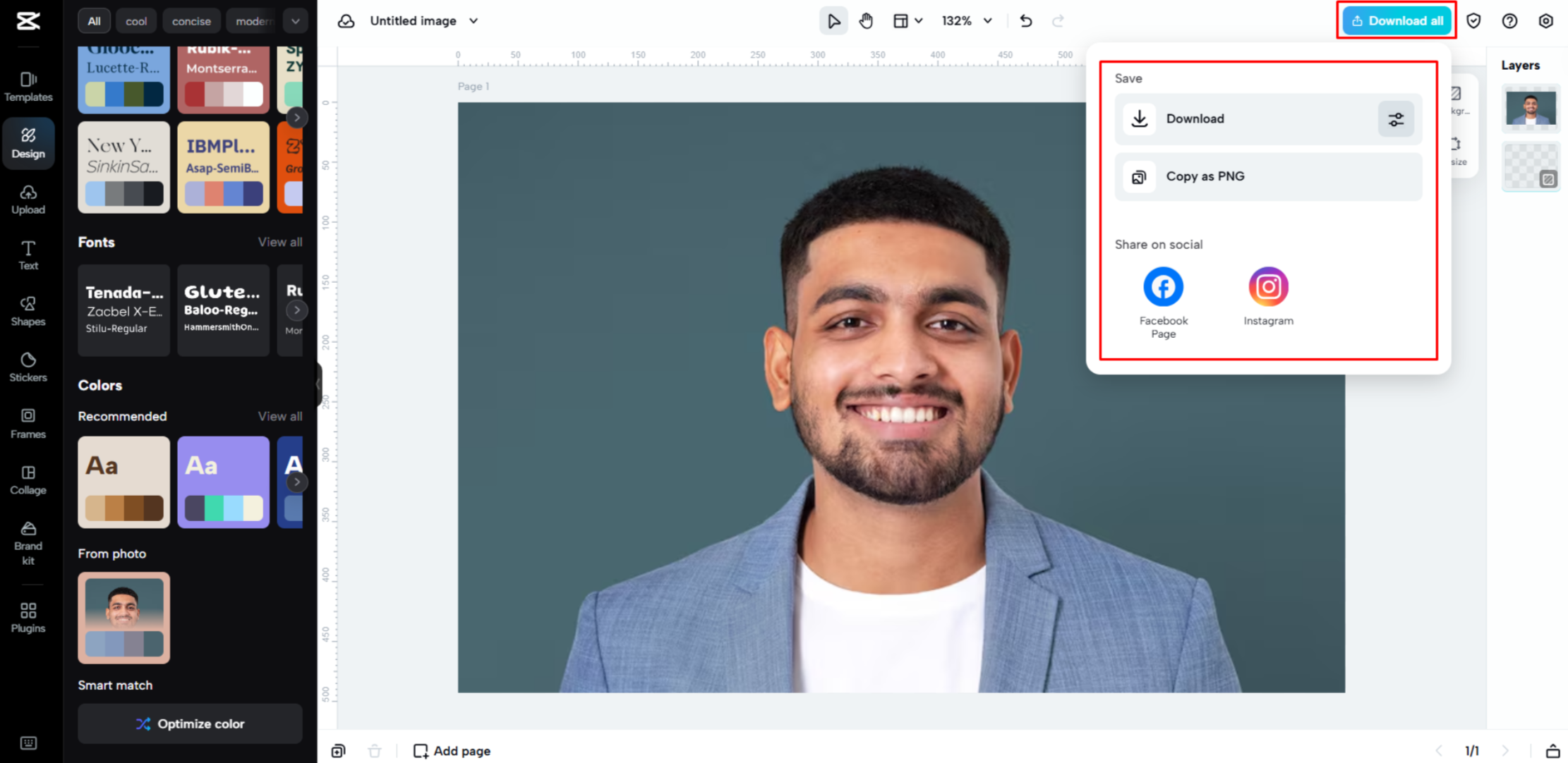 Downloading the image from CapCut Web
