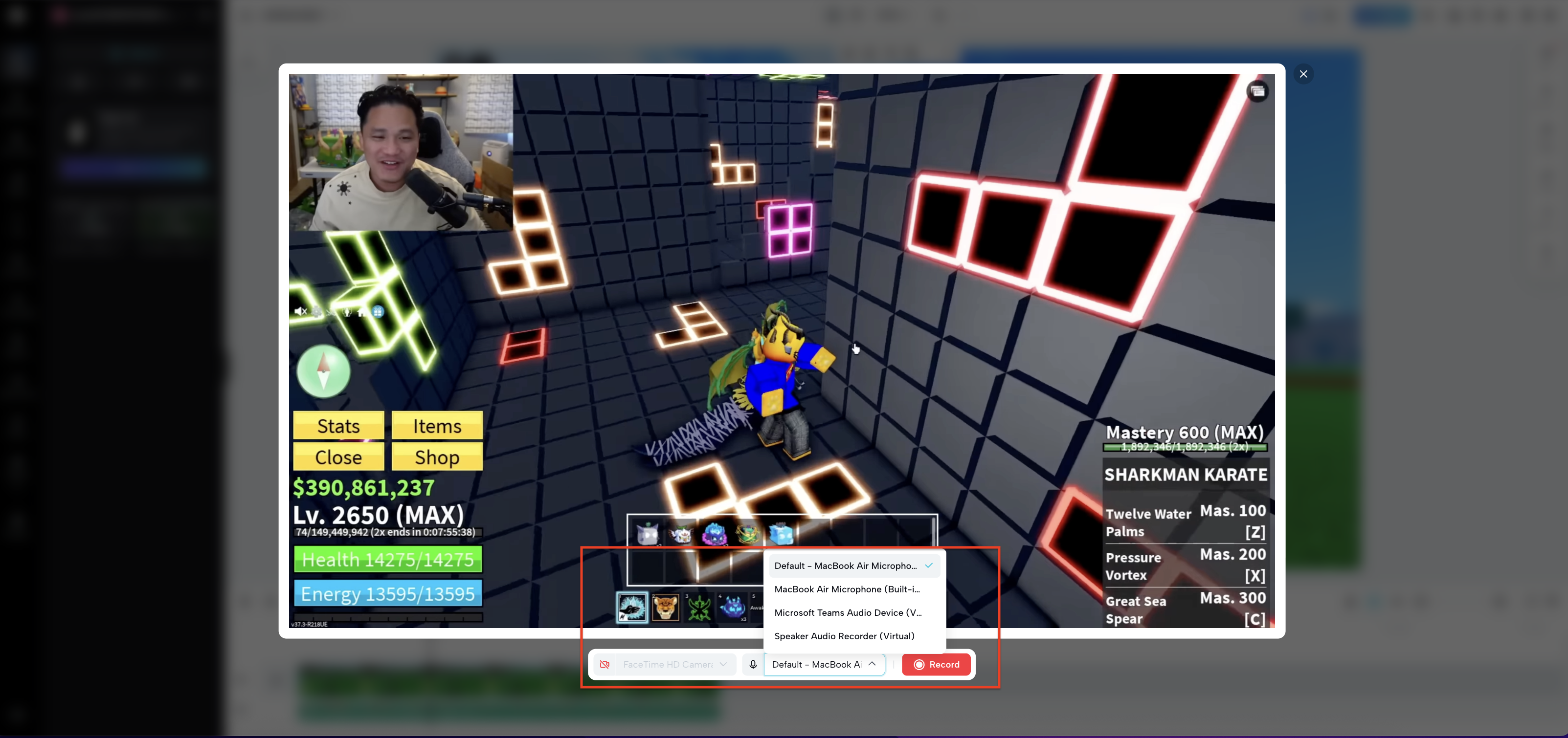 Adjust recording settings