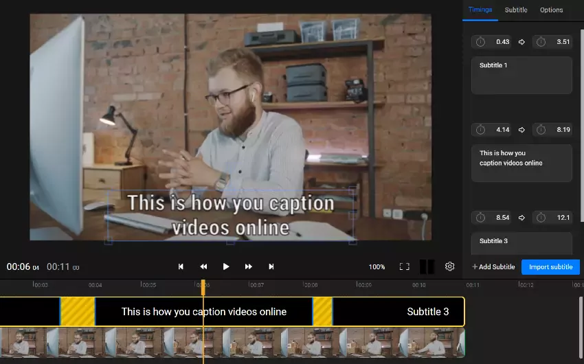 Flixier AI-generated captions for videos