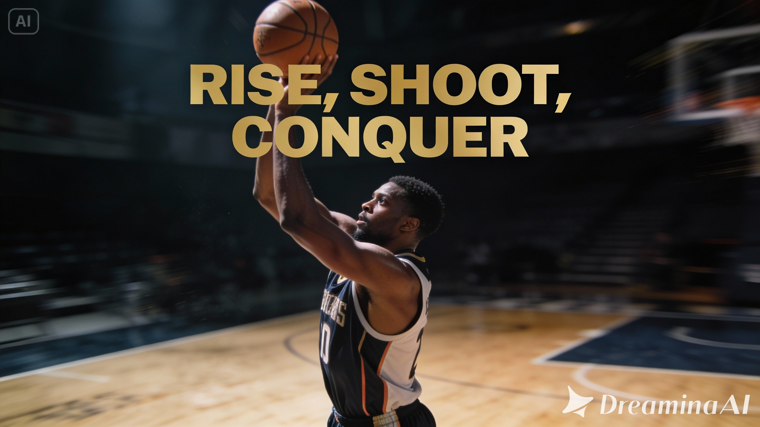 Motivational basketball poster with focused player action