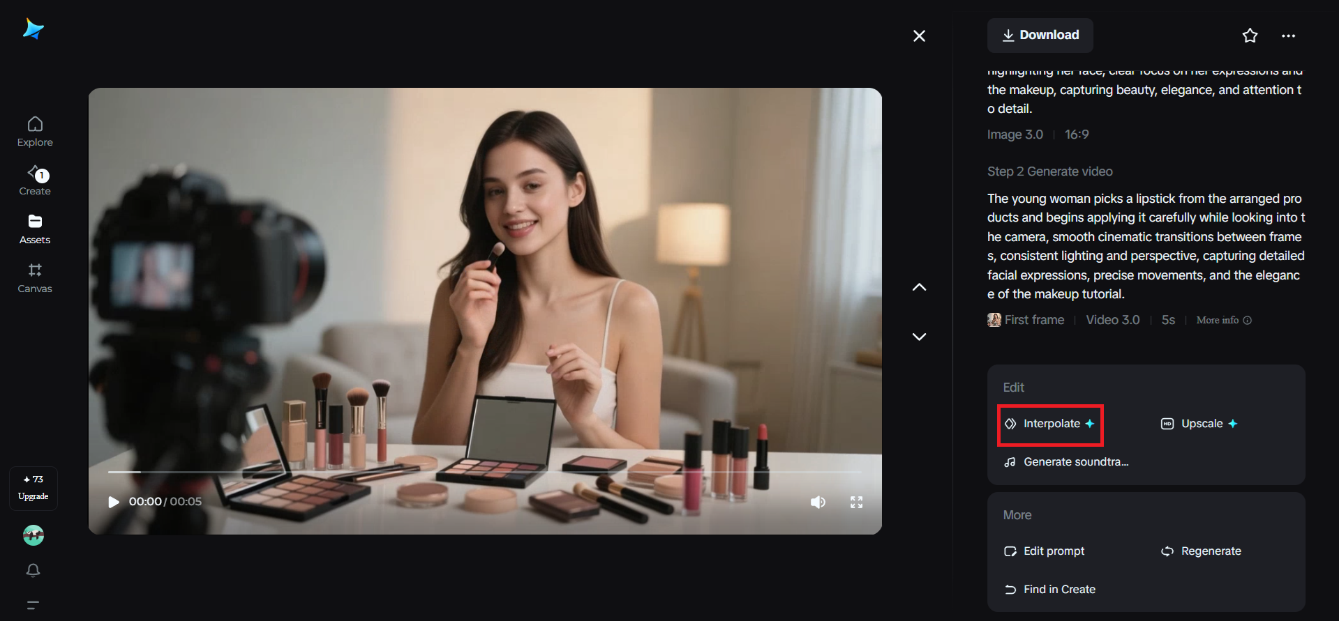 Interpolate feature in Dreamina