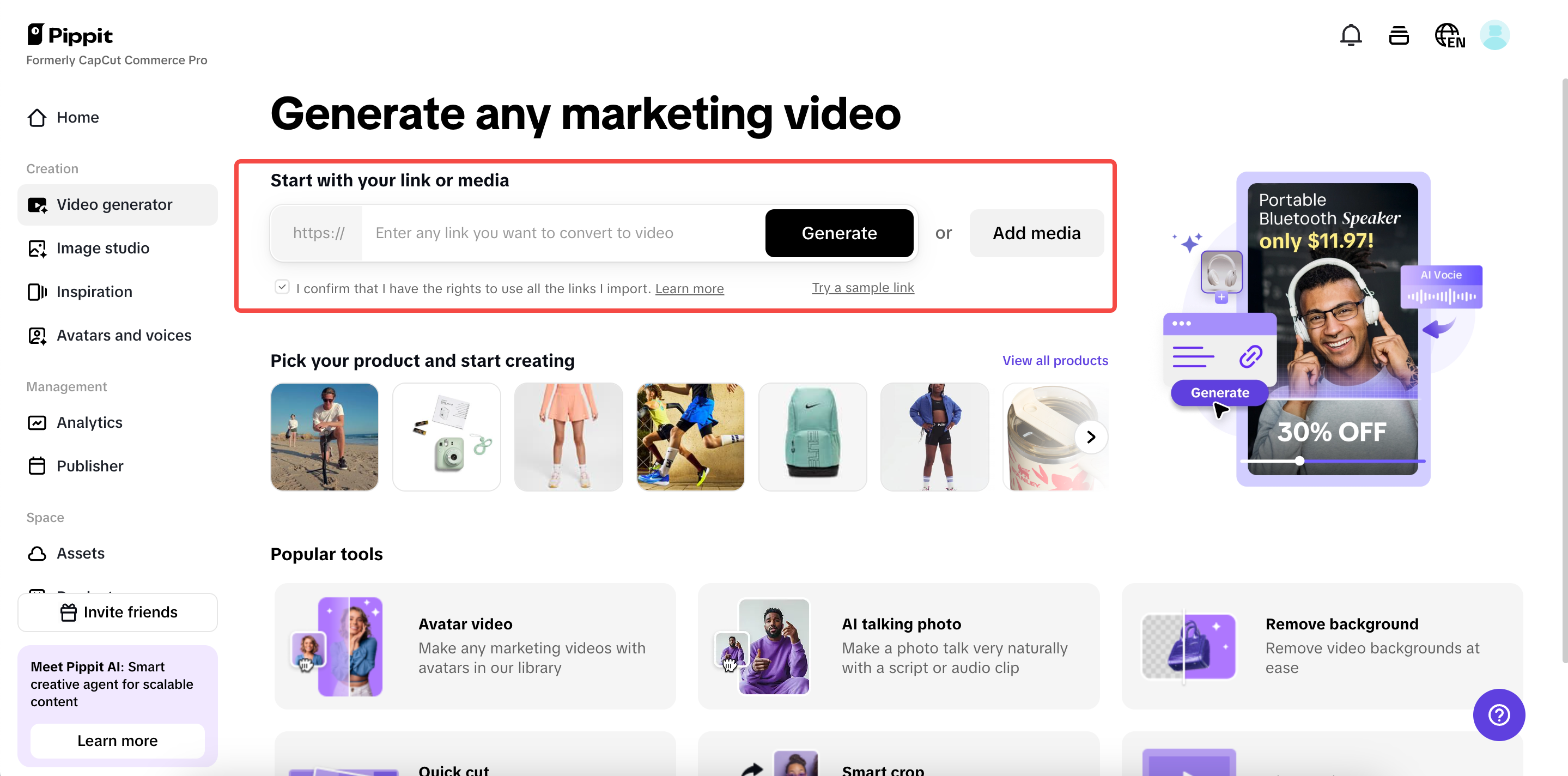 Video Generator interface