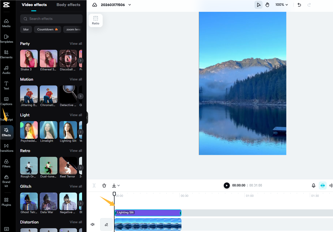 Tambahkan efek video di CapCut online