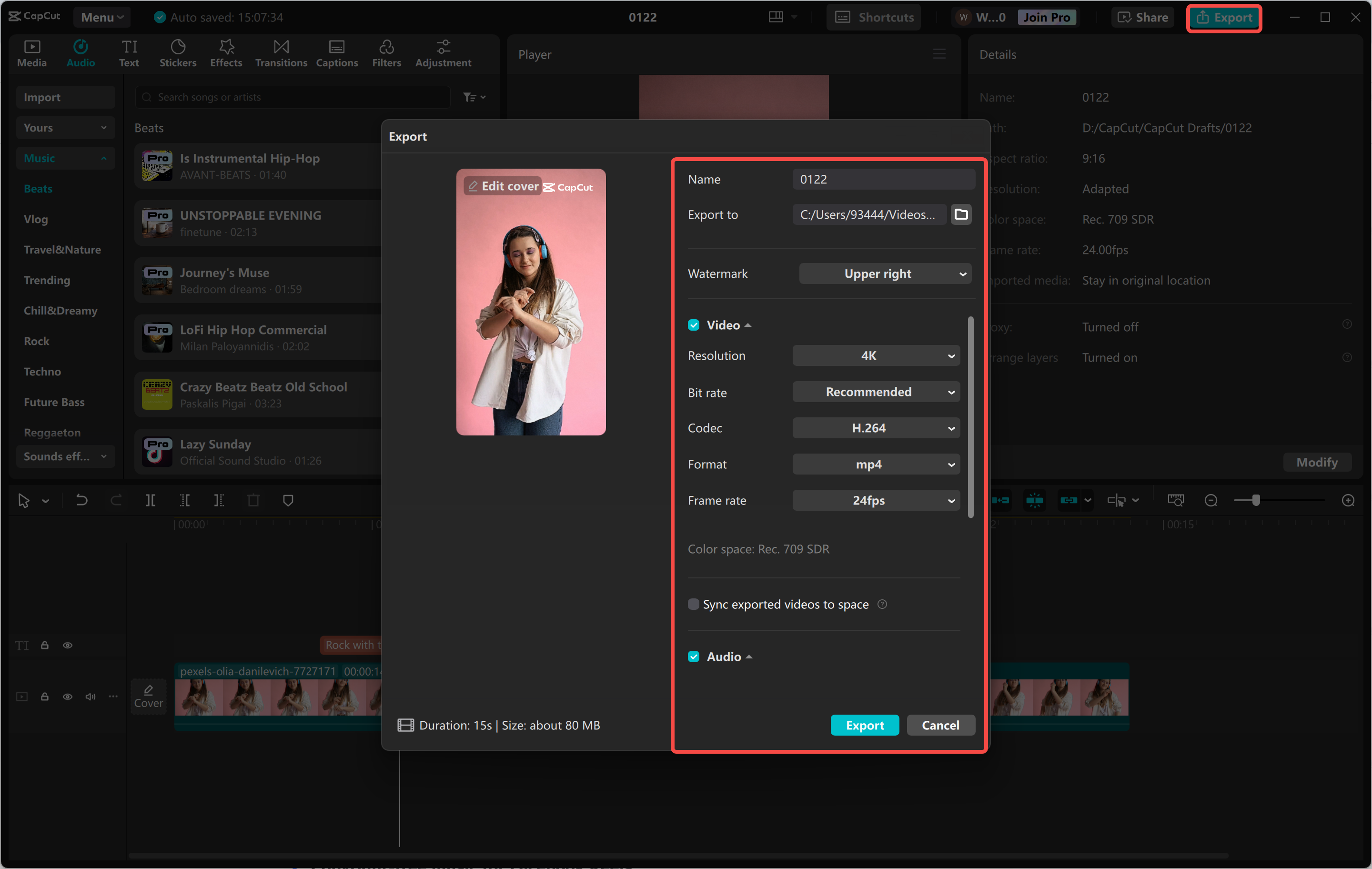 Exporting or sharing the video from CapCut desktop video editor