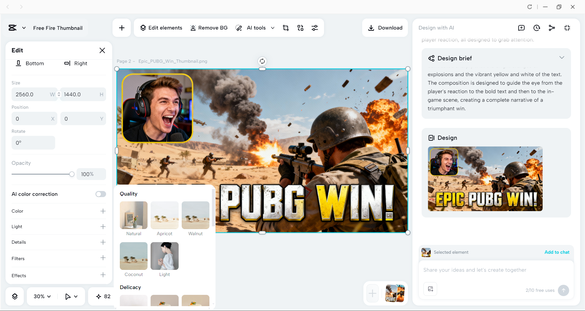 Interface of the CapCut desktop video editor - an easy to use and free gaming thumbnail creator