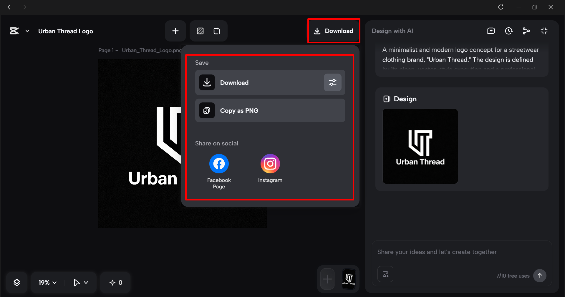 Downloading logo from the CapCut desktop video editor