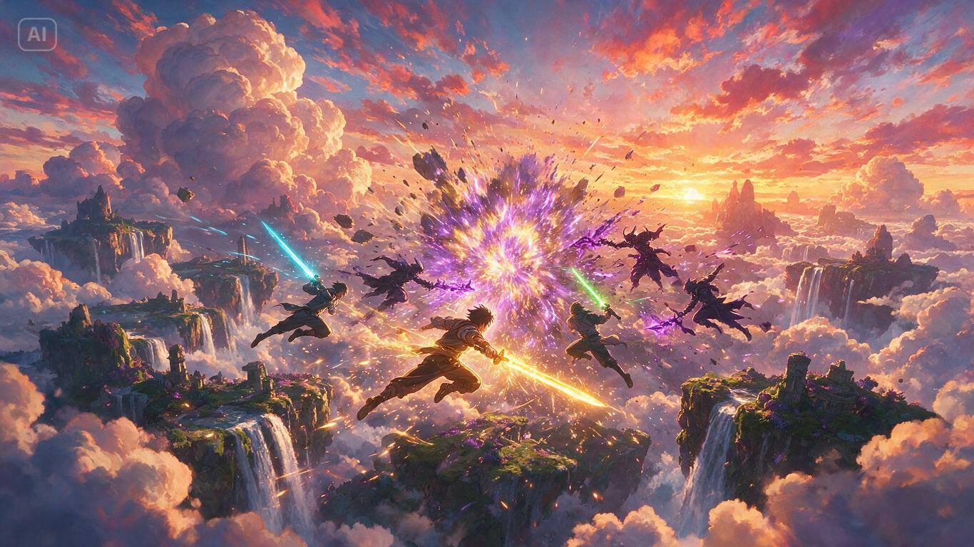 Prompt per una scena di battaglia cielo anime epica