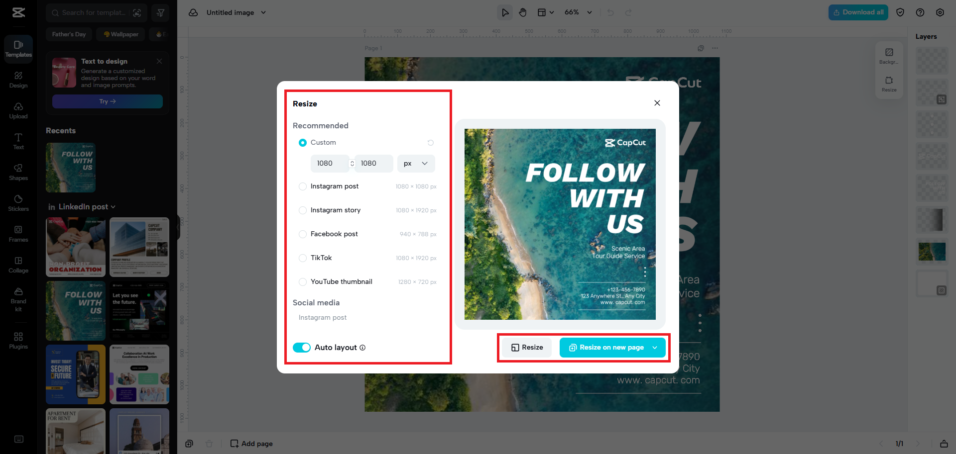 Resize your template to fit your needs