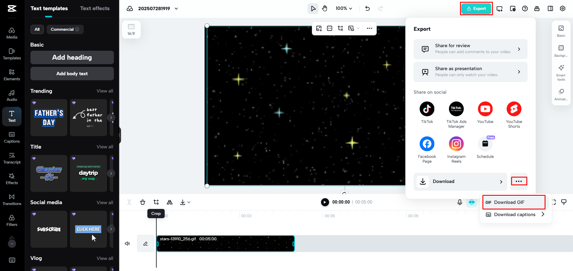 Downloading a GIF from CapCut Web