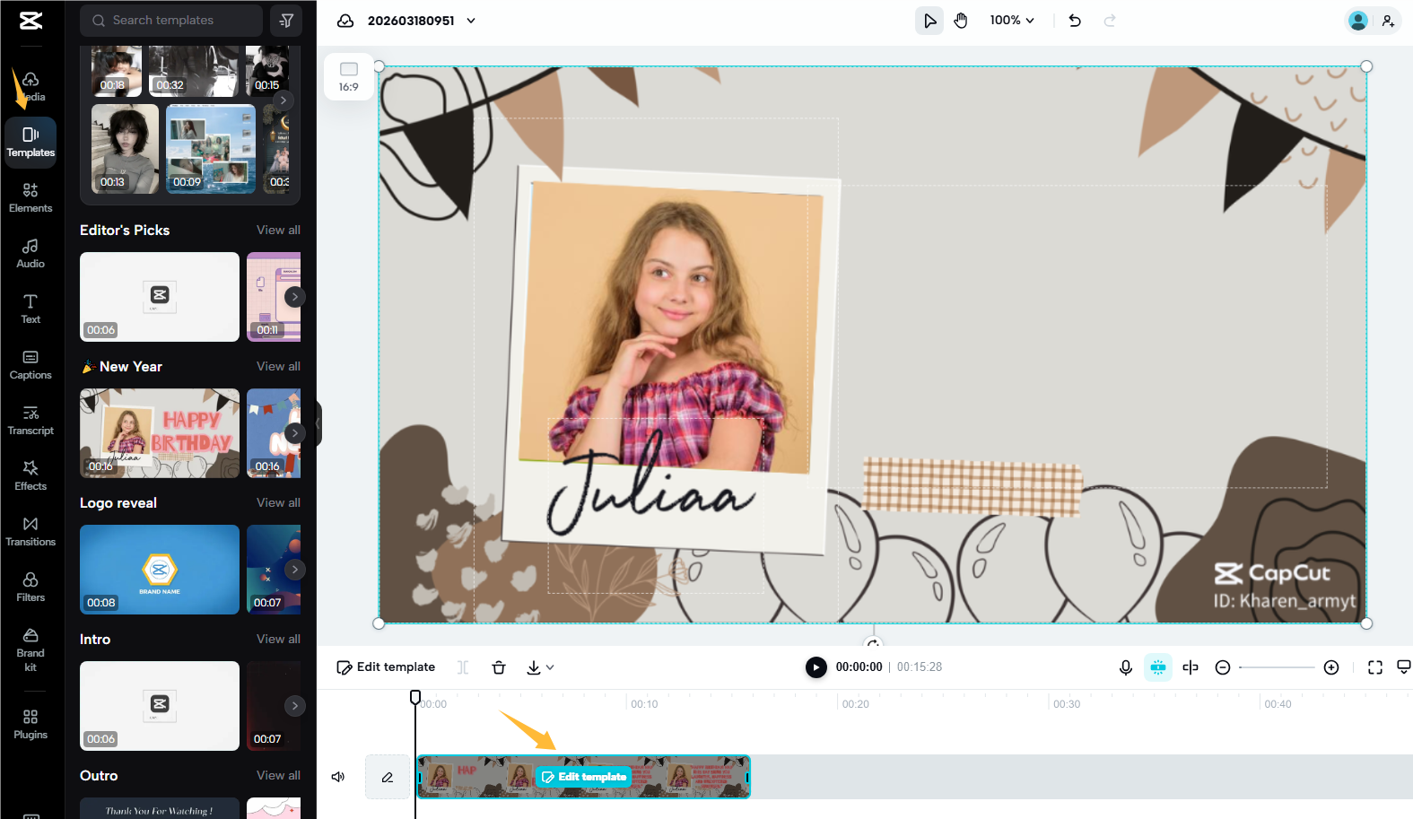 Use a video template in CapCut online