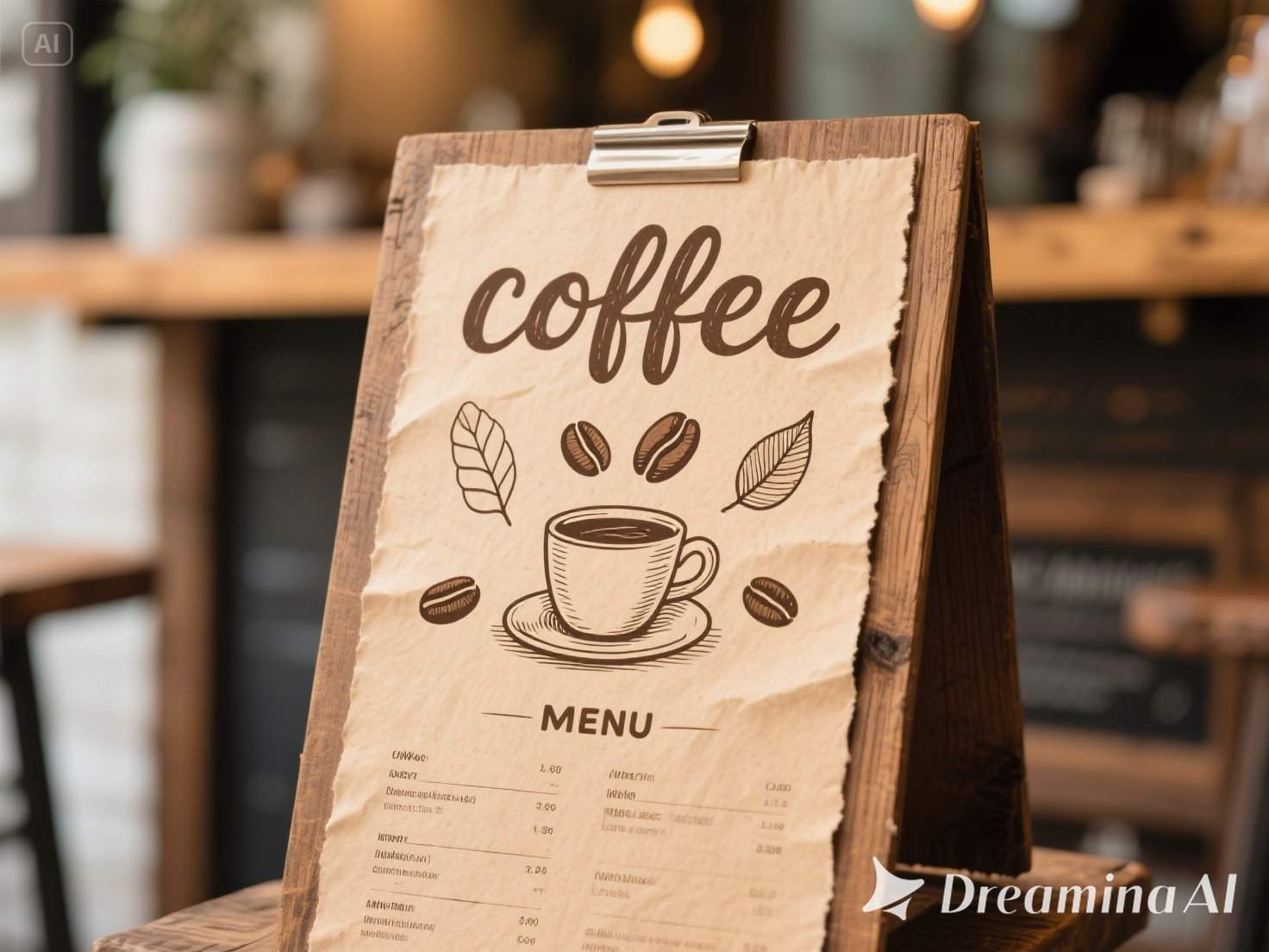 Diseño rústico de menú para cafetería